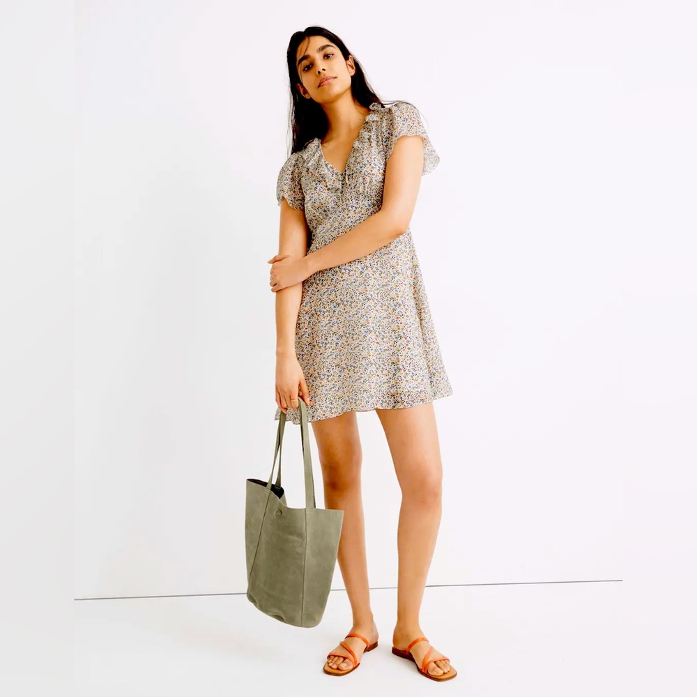 Madewell silk ruffle mini dress sz 10 floral